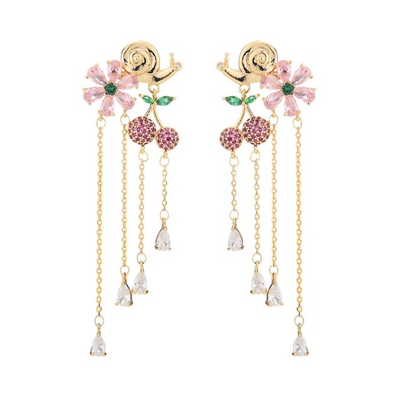 Cute snail silver needle long tassel zircon earr - Picture 6 of 6